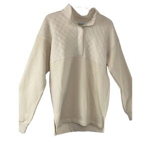 Columbia Women's Quilted Pullover‎  Top Beige Mock Neck Snap Front Long Sleeve